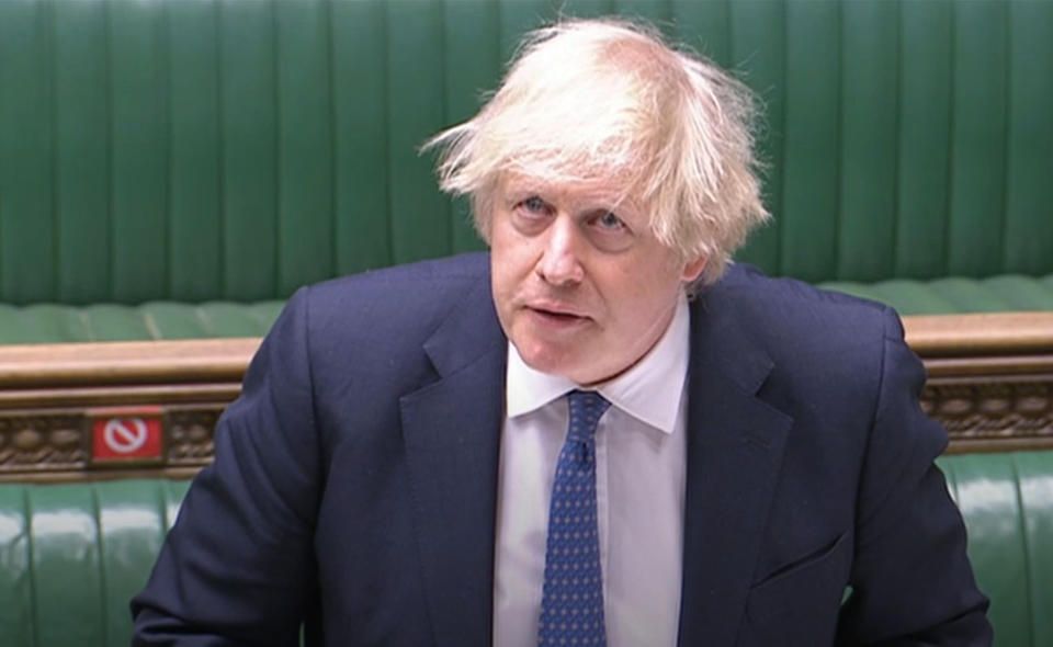 Prime Minister Boris Johnson speaks during Prime Minister's Questions in the House of Commons, London.