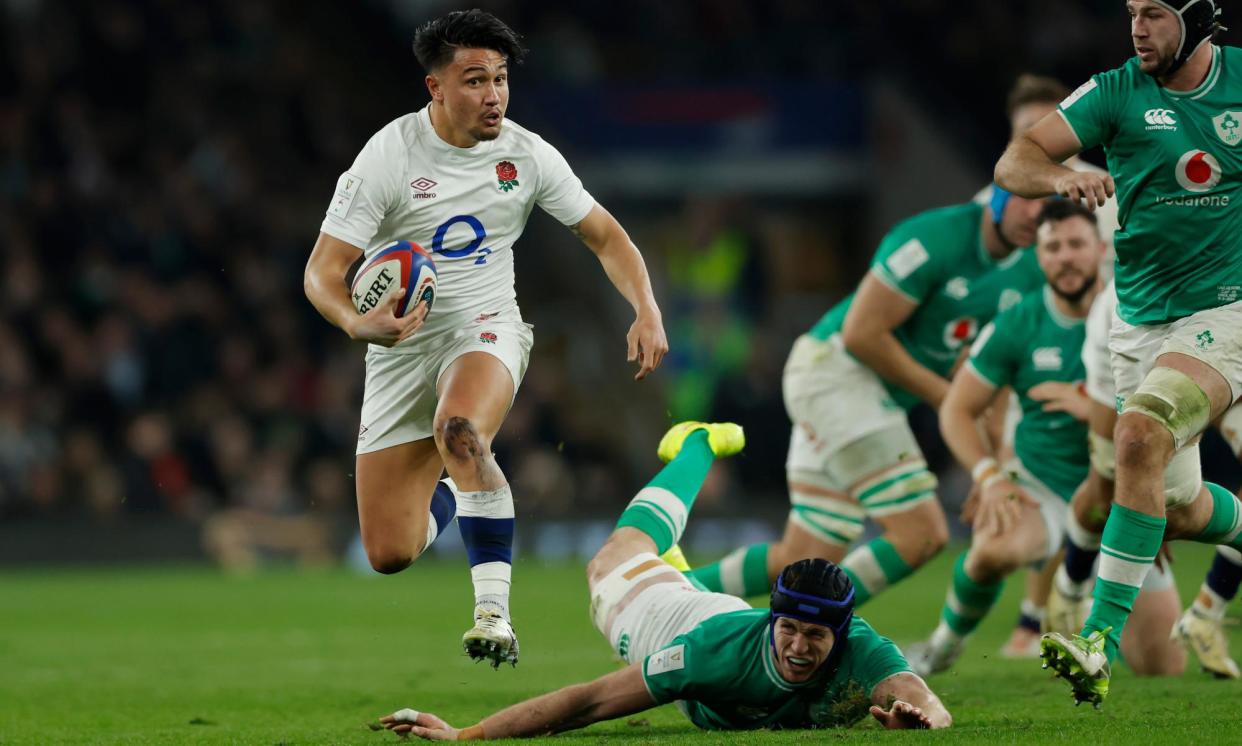 <span>England’s Marcus Smith breaks the line during their 23-22 win as they defied expectations against Ireland.</span><span>Photograph: Tom Jenkins/The Guardian</span>