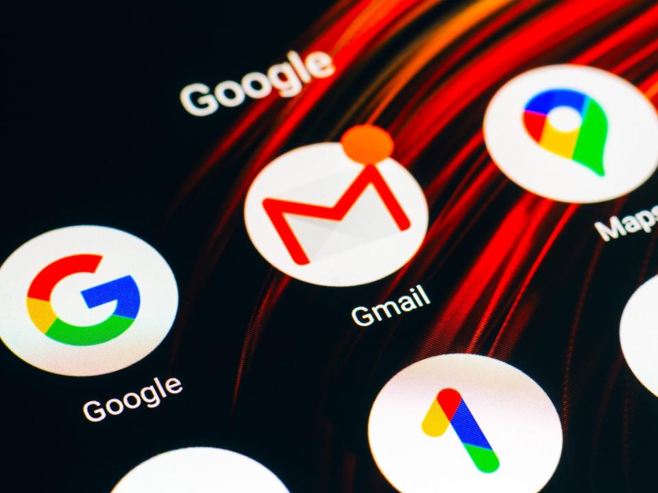 In this photo illustration the Google, Gmail and Google Maps app icons seen displayed on a smartphone screen.