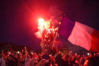 <p>French football supporters celebrate in Strasbourg on July 10, 2018, after France beat Belgium in the first semi-final football match of the 2018 Russia World Cup in Saint Petersburg. (Photo by PATRICK HERTZOG / AFP) </p>