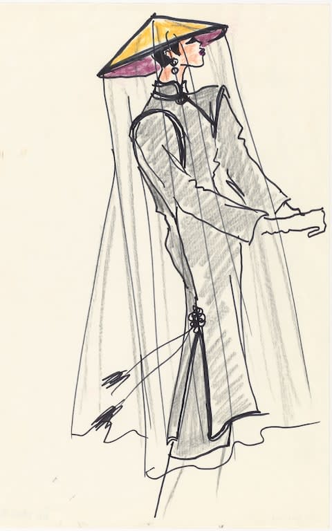 Illustration sketch for the autumn/winter 1977 haute couture collection - Credit: Musée Yves Saint Laurent Paris