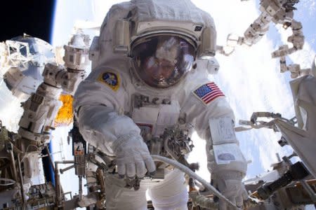 FILE PHOTO: NASA astronaut Peggy Whitson is seen during a spacewalk during Expedition 50 aboard the International Space Station. NASA/Handout via REUTERS