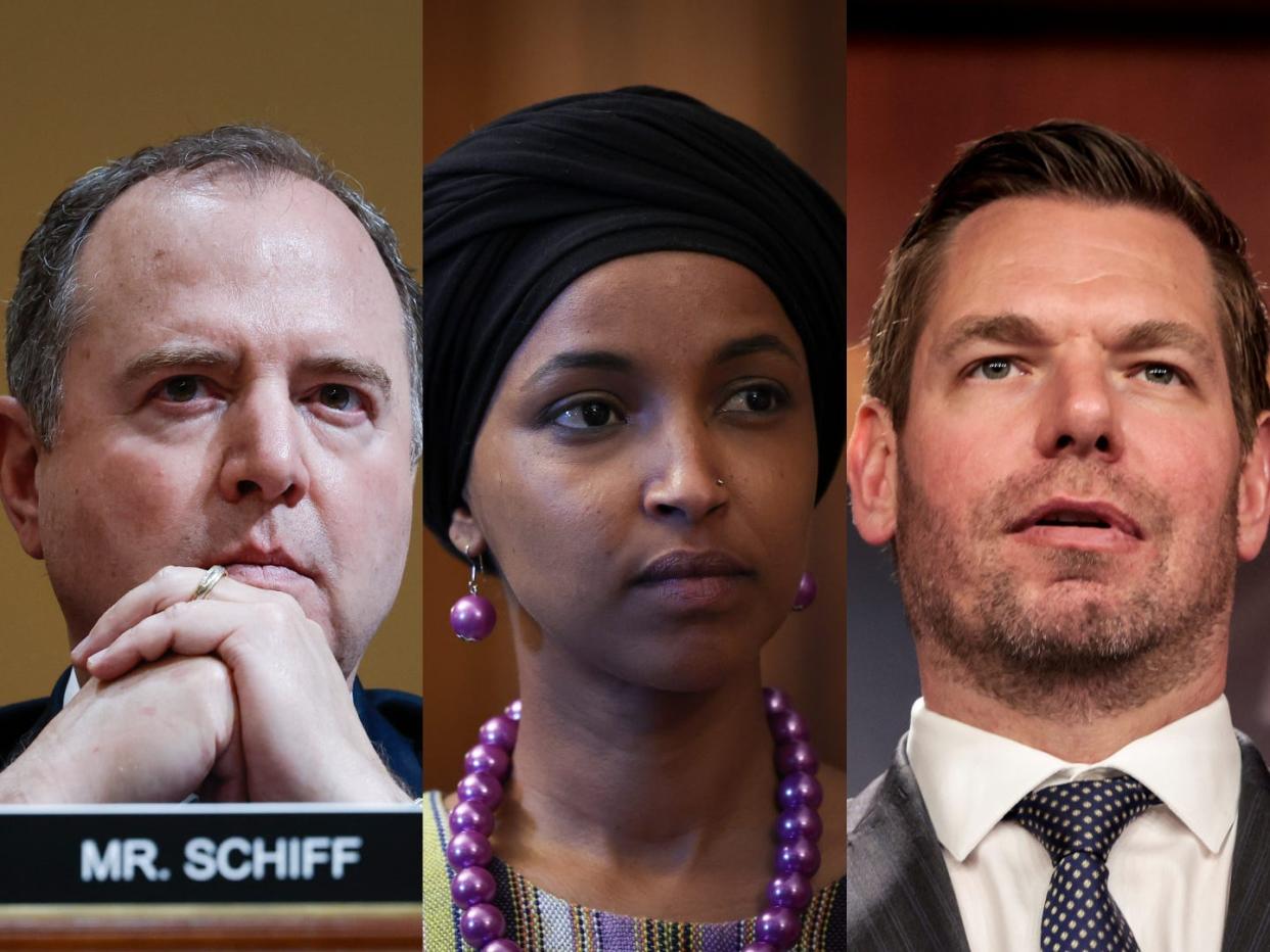 Democratic Reps. Adam Schiff of California, Ilhan Omar of Minnesota, and Eric Swalwell of California.