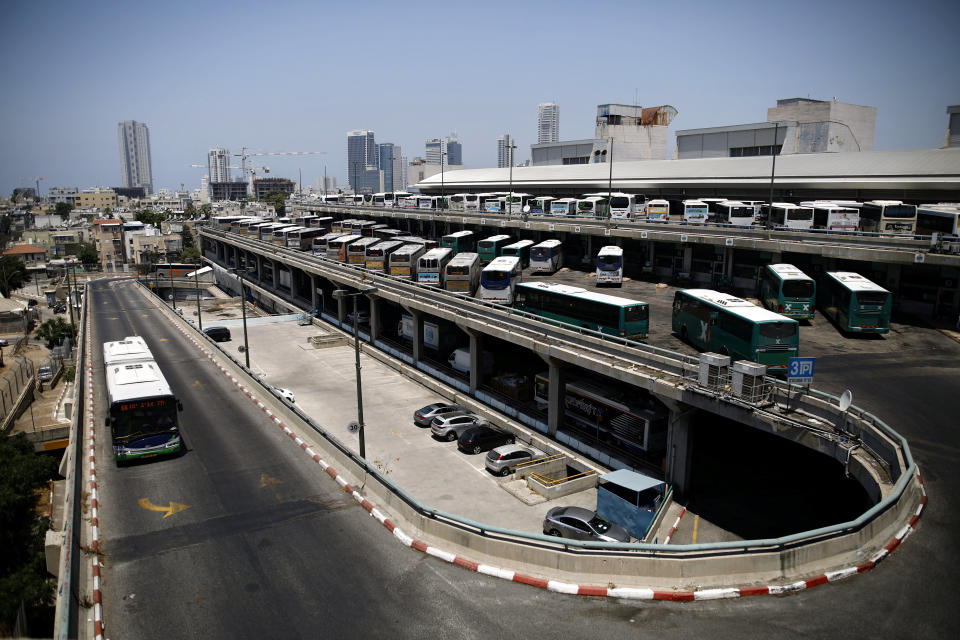 Buses parked at the Central Bus Station on May 29. (Photo: Corinna Kern/Reuters)