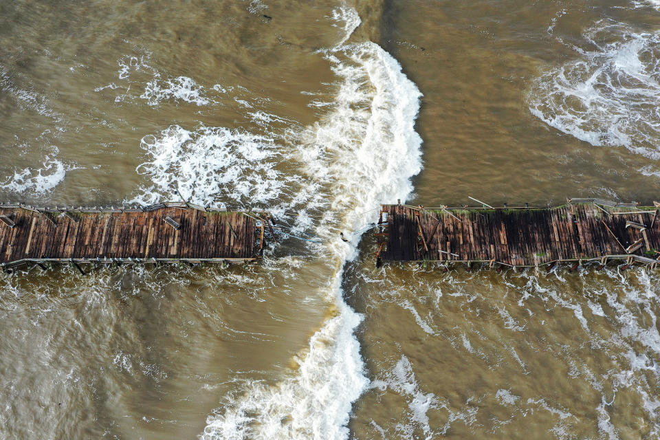 A damaged portion of Capitola Warf on Jan. 10, 2023, in Santa Cruz