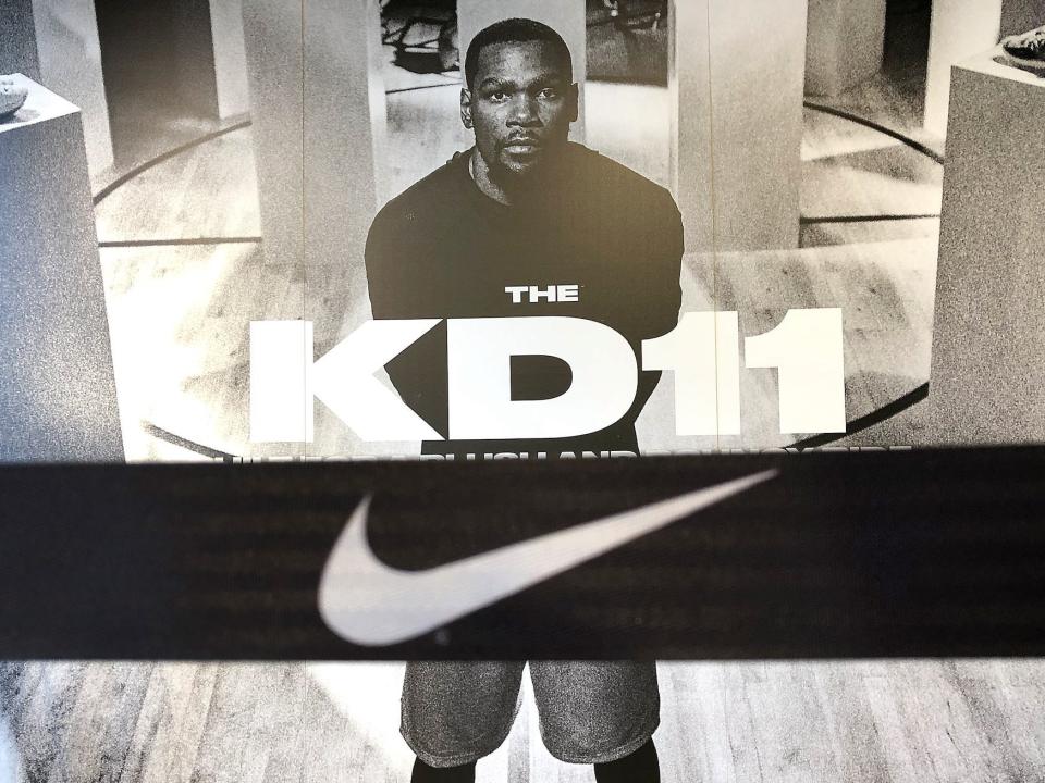 A photo of a Nike ad for Kevin Durant's shoe, the KD 11.