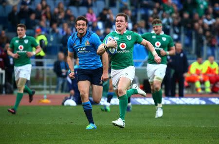 Rugby Union - Italy v Ireland - Six Nations Championship - Stadio Olimpico, Rome - 11/2/17 Ireland's Craig Gilroy scores a try Reuters / Alessandro Bianchi Livepic