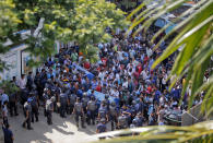 <p>Bangladeshis gather near the scene of a police raid in Narayanganj, outskirts of Dhaka, Saturday, Aug. 27, 2016. (AP Photo) </p>