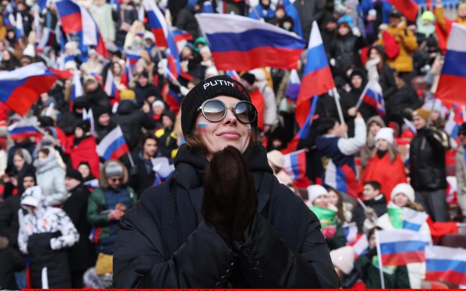 Pro Putin supporters attend a concert in Luzhniki Stadium on February 22, 2023 - Getty