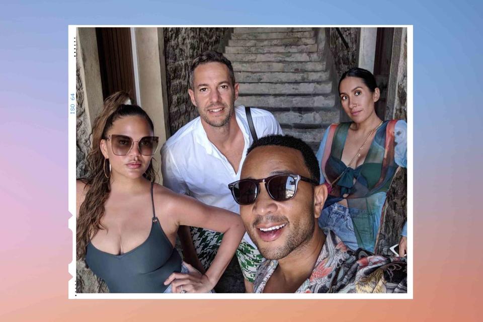 <p>Courtesy of John Legend </p> (From left to right) Chrissy Teigen, Mike Rosenthal, John Legend, and Jen Atkin