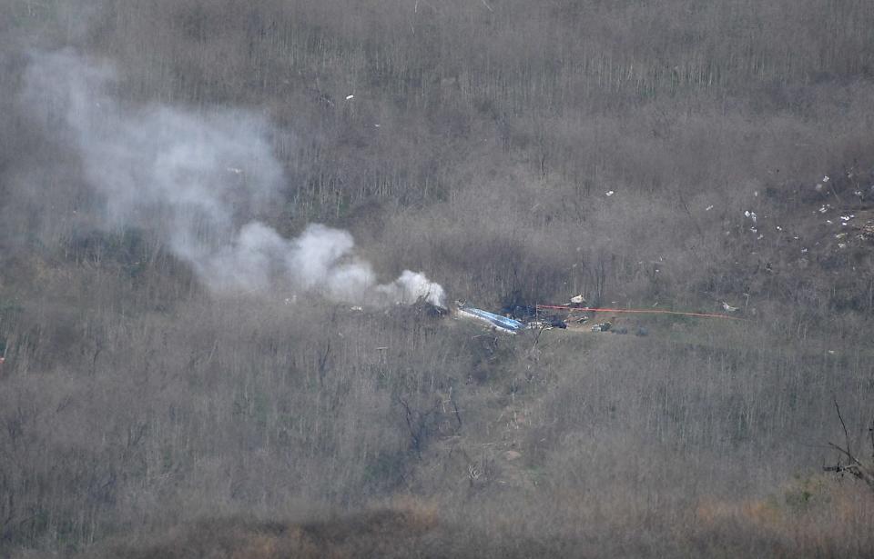 Wreckage of the helicopter carrying Kobe and Gianna Bryant and others in January 2020.