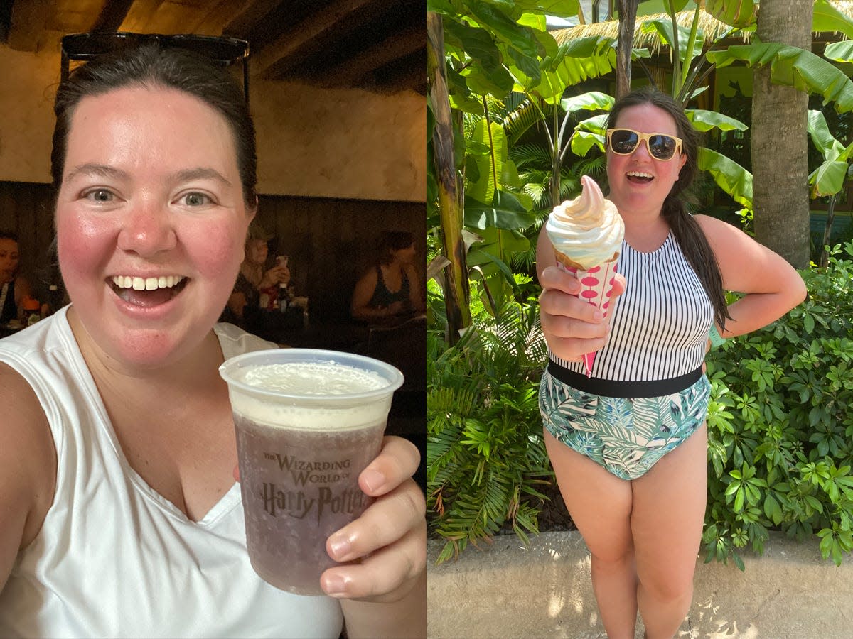 megan dubois holding butterbeer and megan dubois holding ice cream