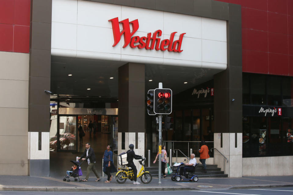 Shoppers are seen outside the Parramatta Westfield shopping centre.