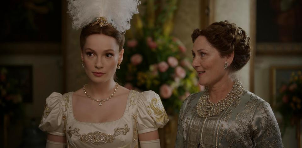 Hannah Dodd as Francesca Bridgerton and Ruth Gemmell as Lady Violet Bridgerton on season three of "Bridgerton."