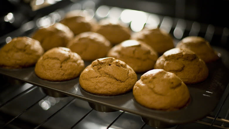 tall muffins in the oven