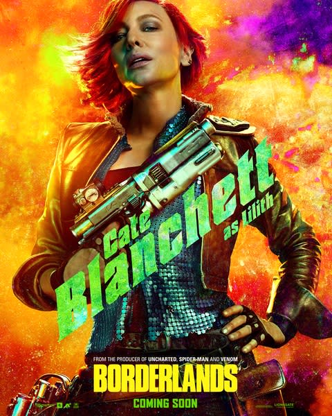 Cate Blanchett poses on a character poster for Borderlands.