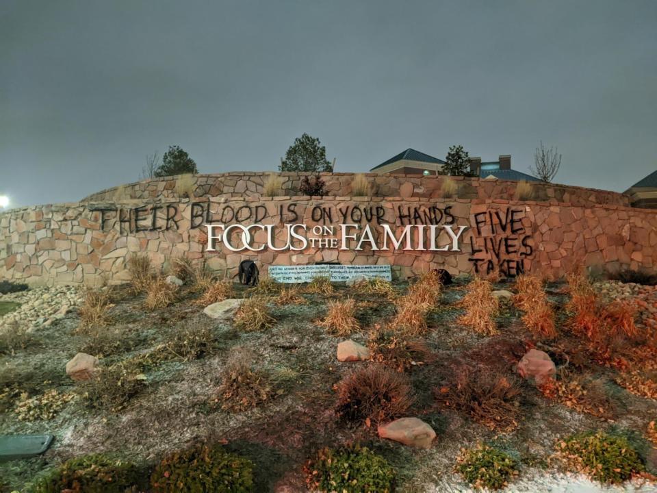 Focus on the Family sign defaced