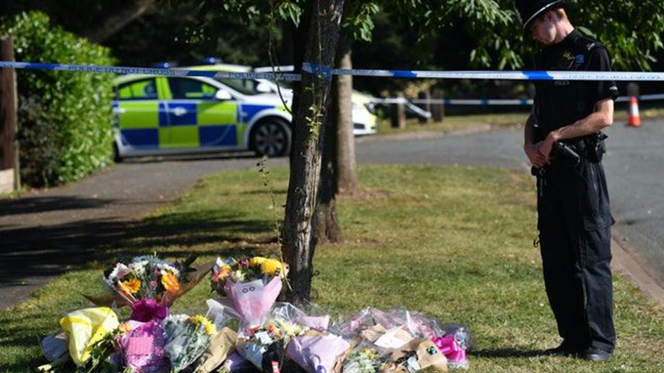 Floral tributes placed near Wigginton Park,UK, after Keeley Bunker’s body was found. Source: Jacob King/PA.