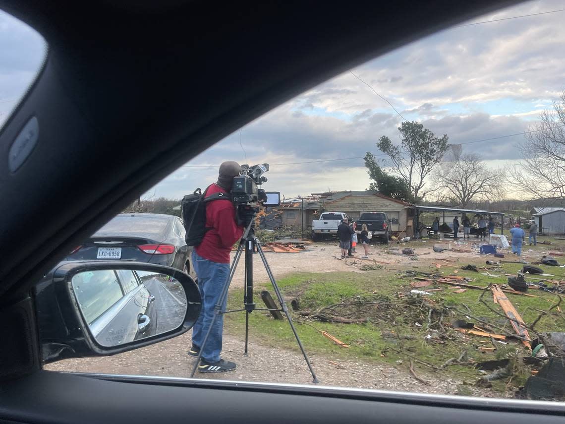 Storm damage near Decatur on Tuesday morning after a strong line of storms moved through North Texas.