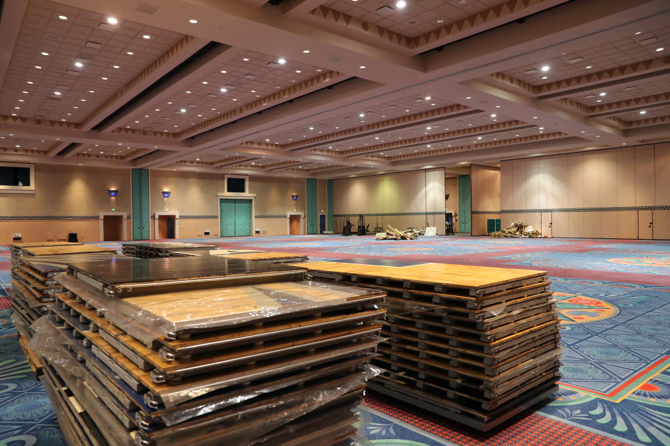 A general overall view of the installation of the practice courts as part of the NBA Restart 2020 on July 1, 2020 in Orlando, Florida.