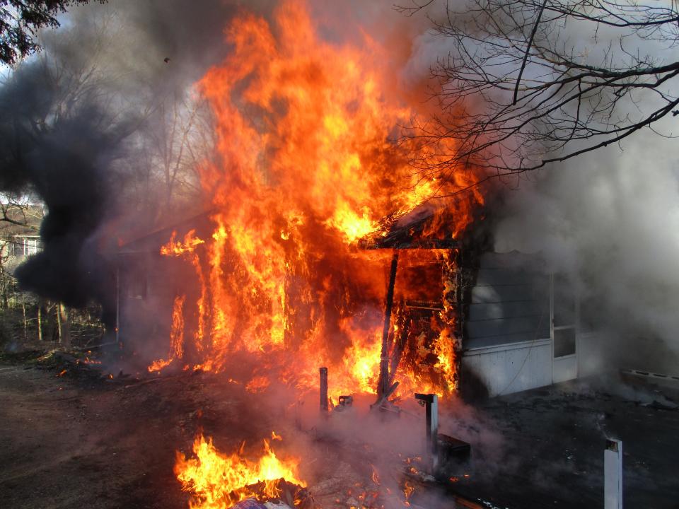 Heavy flames destroyed a Whippoorwill Lane home in Rockaway.