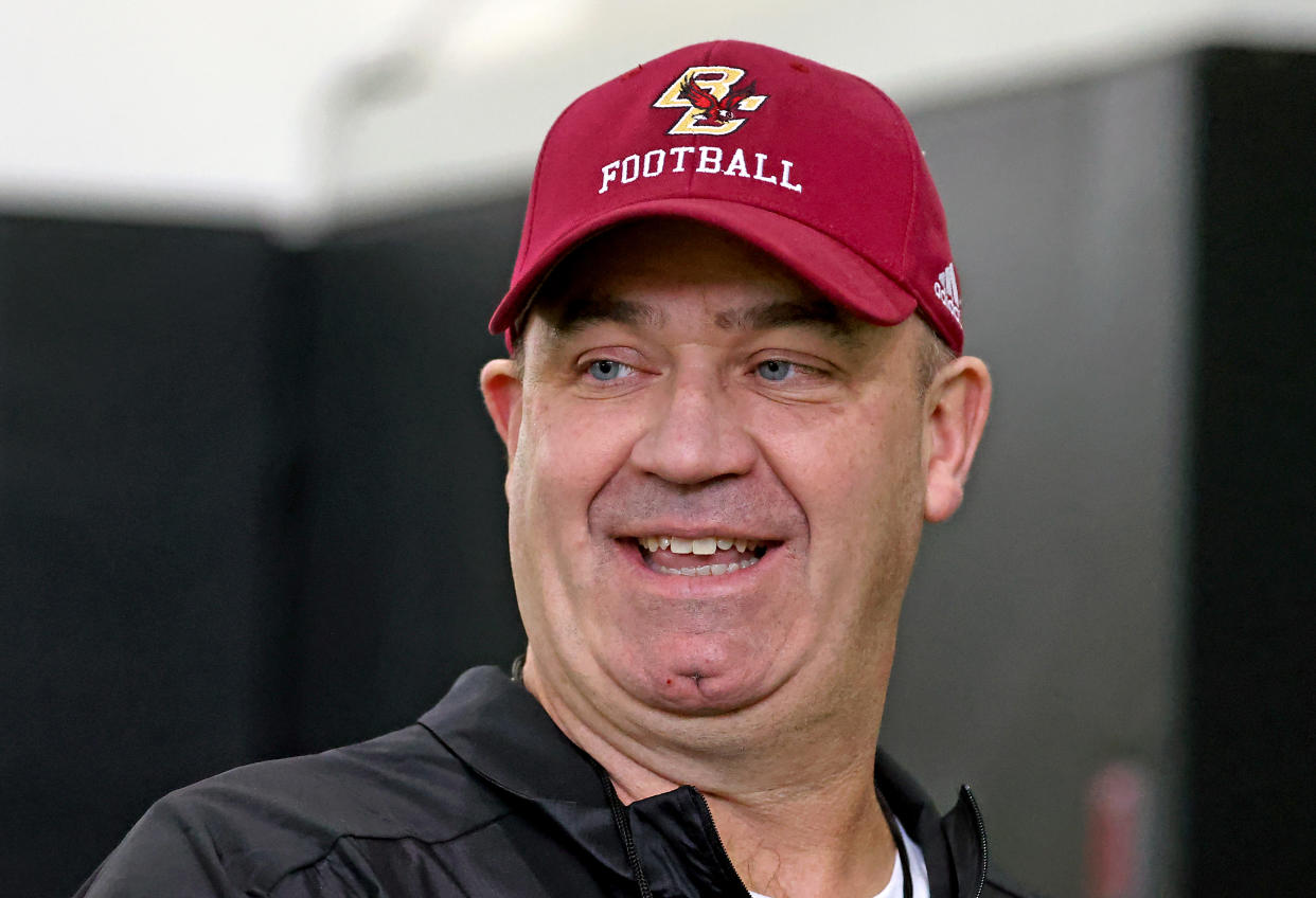 Boston College head coach Bill O'Brien on the first day of spring practice. (David L. Ryan/The Boston Globe via Getty Images)