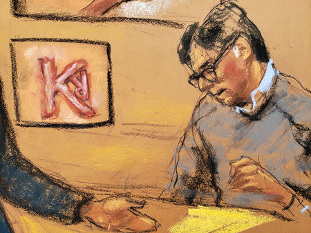 Former self-help guru Keith Raniere is seen, in this courtroom sketch, at the Brooklyn Federal Courthouse in New York, U.S., May 7, 2019. REUTERS/Jane Rosenberg