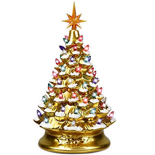 5) 15" Gold Hand-Painted Ceramic Christmas Tree