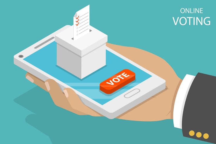 <span class="caption">Blockchain could ensure more people are able to vote.</span> <span class="attribution"><a class="link " href="https://www.shutterstock.com/image-vector/flat-isometric-vector-concept-voting-online-1128828170?src=JXxu_LOjRcbkVuds2w7N9Q-1-0&studio=1" rel="nofollow noopener" target="_blank" data-ylk="slk:TarikVision/Shutterstock;elm:context_link;itc:0;sec:content-canvas">TarikVision/Shutterstock</a></span>