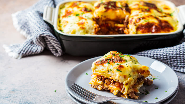 A serving of Greek moussaka