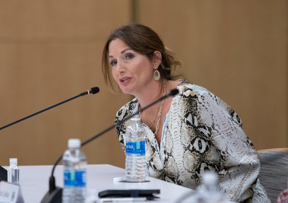 Michelle Salzman, Florida 1st District representative and Army veteran, speaks during a roundtable with veterans and community leaders to discuss current issues facing veterans at Navy Federal Credit Union in Pensacola on Tuesday, May 31, 2022.