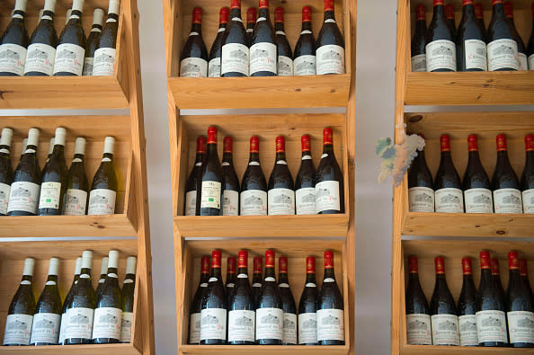 Tempting: bottles of wine are on display in the village of Chateauneuf-du-Pape, south-eastern France. (Getty Images)