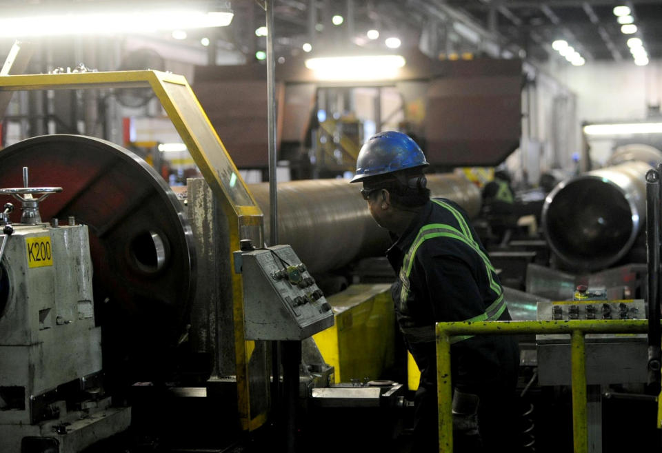 Workers are seen at at Bri-Steel Manufacturing, a manufacturer and distributer of seamless steel pipes, in Edmonton, Alberta, Canada, June 21, 2018. The U.S. relationship with Canada is partly hung out on metal. (Photo: REUTERS/Candace Elliott)