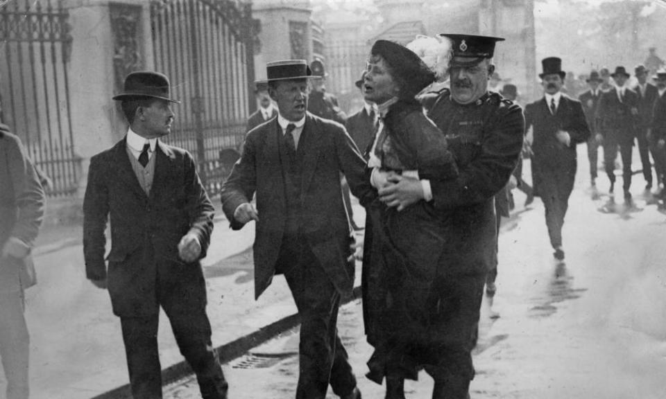 Emmeline Pankhurst arrested outside Buckingham Palace, London, 21 May 1914.