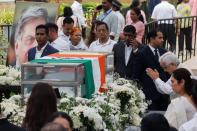 People pay their respects to the former chairman of Tata Group Ratan Tata, in Mumbai