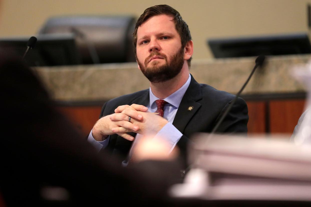 Commissioner Jeremy Matlow listens to a community member share support for City Manager Reese Goad during the City Commission ethics workshop Monday, Oct. 28, 2019. Matlow tweeted last week that he has lost confidence in Goad.