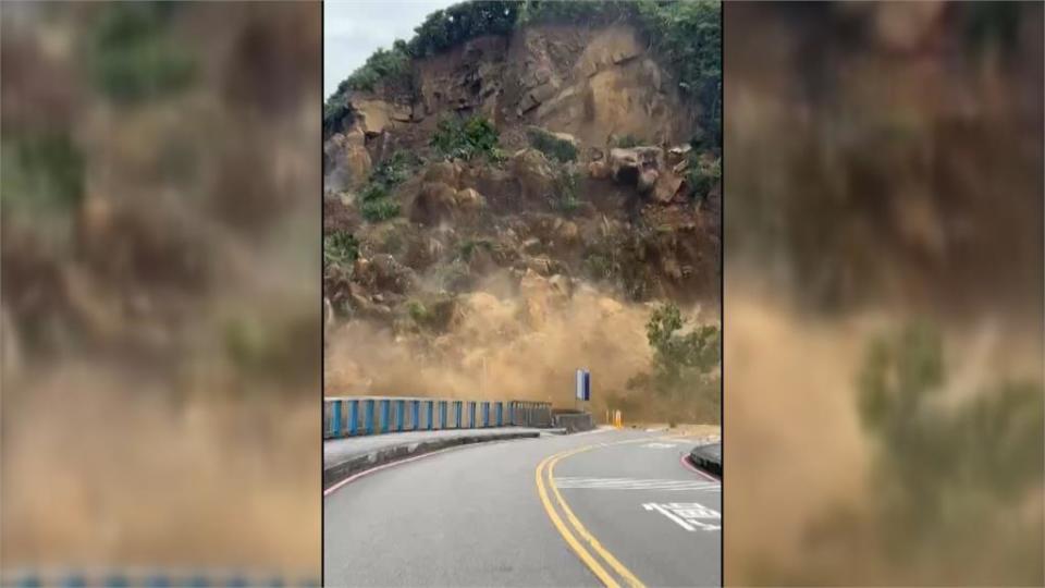 基隆潮境公園路口大面積土石崩塌　七車脫困、　２人輕傷送治