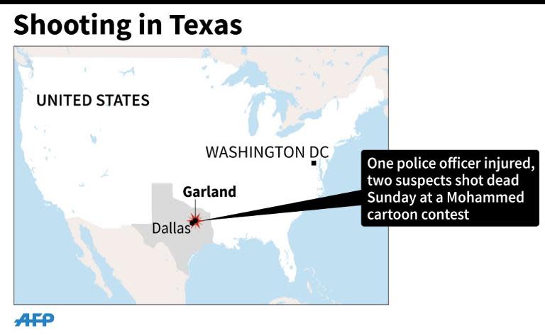 Map locating a deadly shooting at a Mohammed cartoon contest in Texas