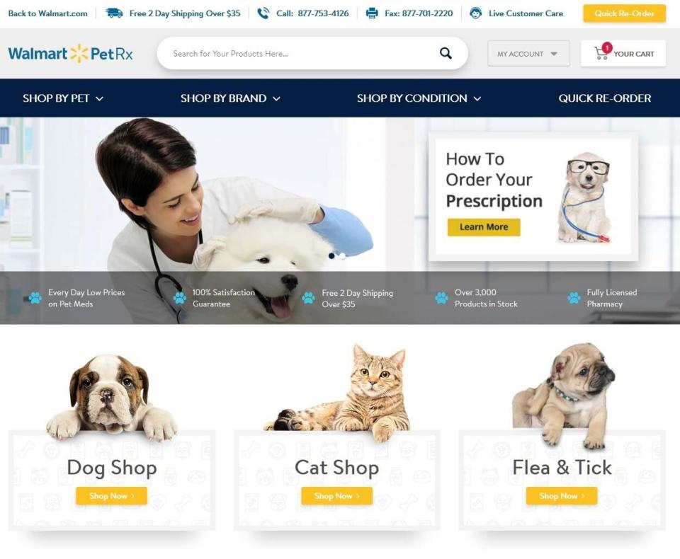 Walmart shoppers can buy prescription pet medications at WalmartPetRx.com. 