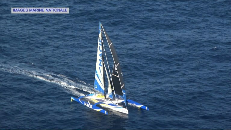 Francois Gabart's MACIF trimaran nearing the finish line on Saturday