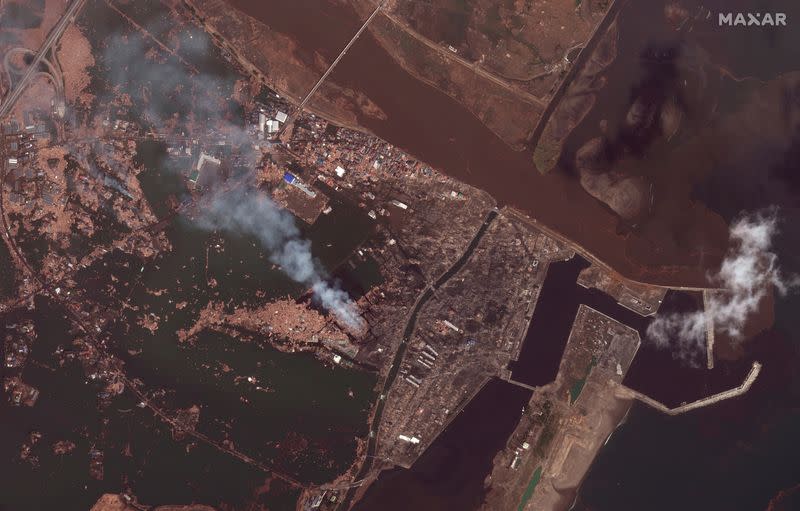 A March 12, 2011 satellite view of Sendai, Japan after tsunami hit