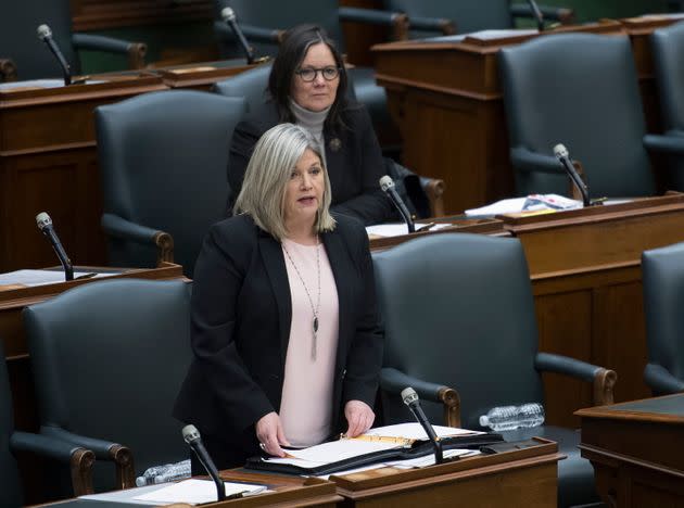 NDP leader Andrea Horwath speaks during question period at Queen's Park in Toronto on May 12, 2020.