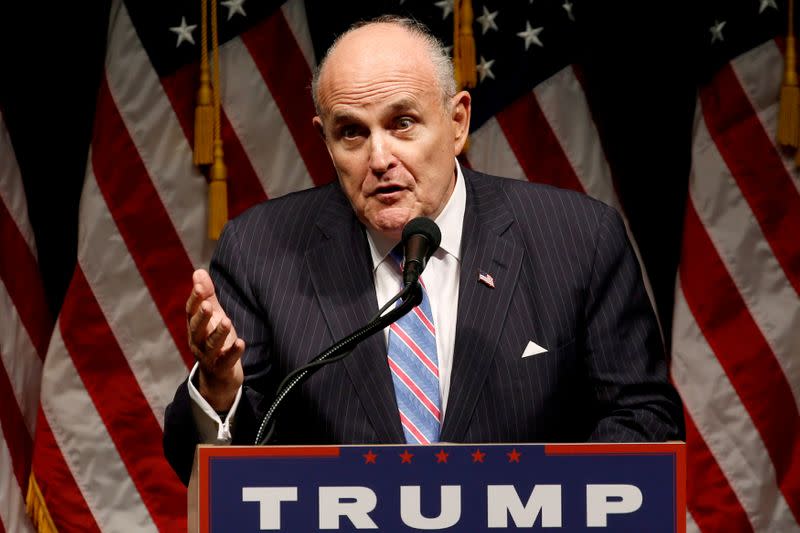 FILE PHOTO: Giuliani delivers remarks before Trump rallies with supporters in Council Bluff