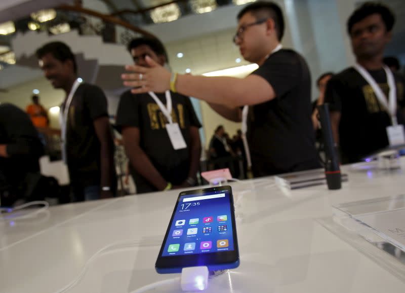 A Xiaomi's Mi 4i phone is kept on display at the venue during its launch in New Delhi