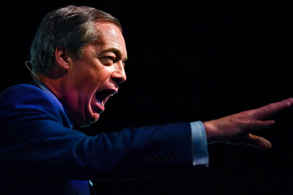 Brexit party leader Nigel Farage attends a rally with the Brexit Party&rsquo;s European election candidates at the Corn Exchange in Edinburgh on May 17, 2019.&nbsp; (Photo: Getty Images, Jeff J Mitchell)