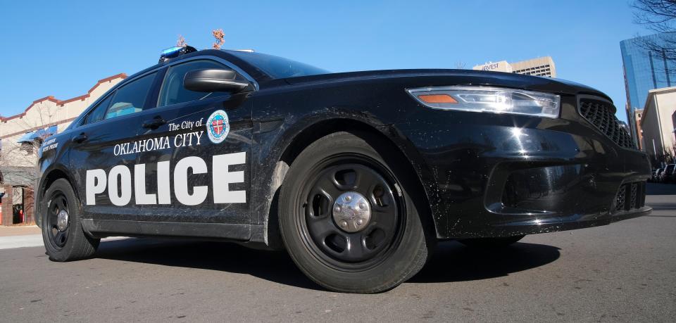 An Oklahoma City police car is used to block traffic for the Rev. Martin Luther King Jr. Holiday Parade on Jan. 17, 2022, in downtown Oklahoma City.