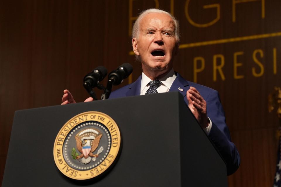 President Joe Biden gives an address at the LBJ Presidential Library to commemorate the 60th anniversary of the Civil Rights Act Monday, July 29, 2024, in Austin.