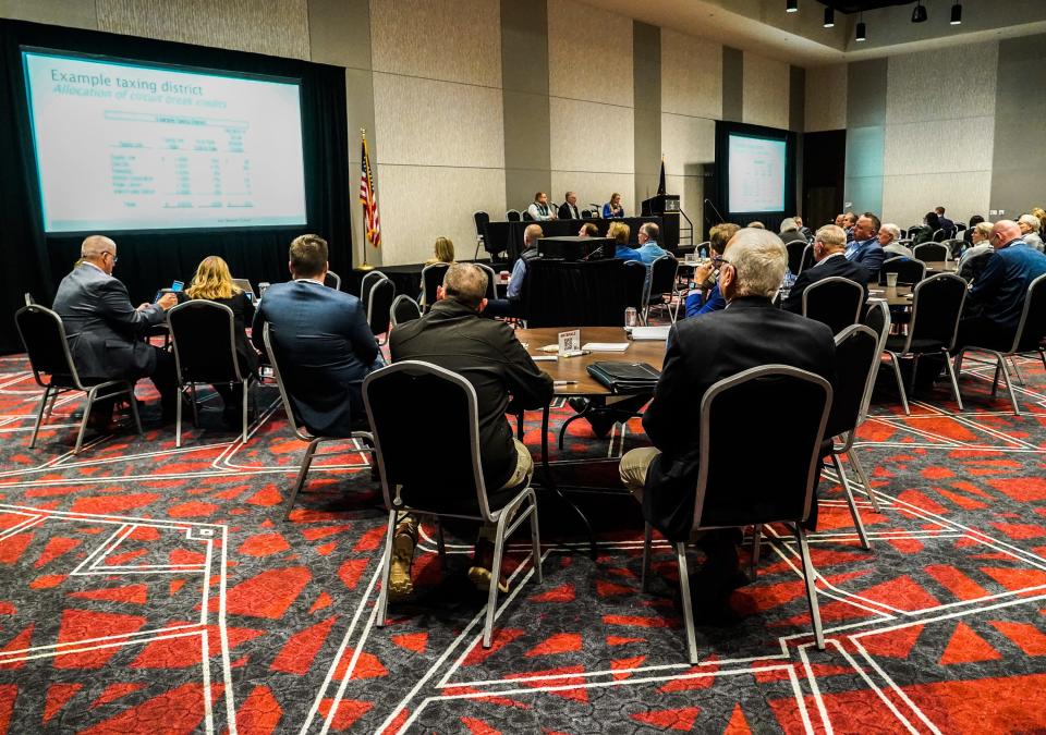 Around 51 new Indiana mayors from all corners of the state attend "mayor school" offered by AIM (Accelerating Indiana Municipalities) on Thursday, Dec. 7, 2023, at the Embassy Suites Convention Center in Noblesville Ind.