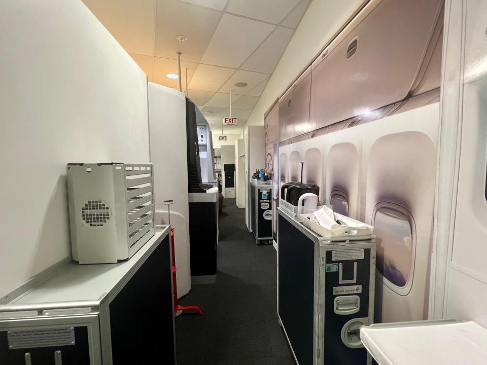 Inside the premium cabin mock up — Air New Zealand's Academy of Learning in Auckland.