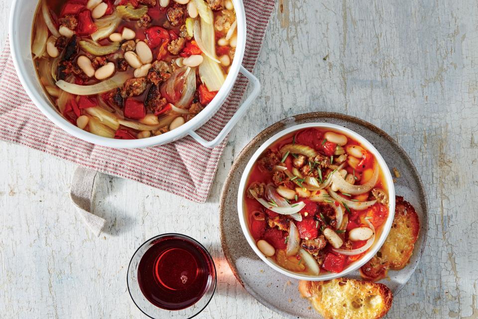 White Bean, Fennel, and Italian Sausage Soup with Parmesan Toasts